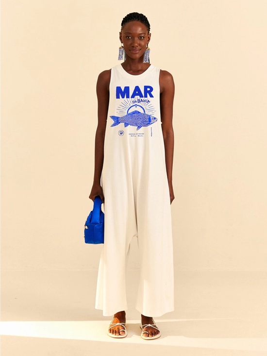 FARM Rio Pants - Farm Rio White Mar Da Bahia Organic Cotton Jumpsuit